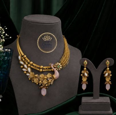 Divine Jewellery Gold Plated Peacock Designer Necklace Set for Women | 92.5 Silver Base Traditional Party Wear Necklace with Earrings