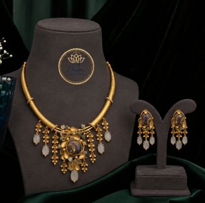 Divine Jewellery Gold Plated Peacock Motif Necklace Set with White Stone Drops & Matching Earrings | 92.5 Silver Base Traditional Designer Jewellery f