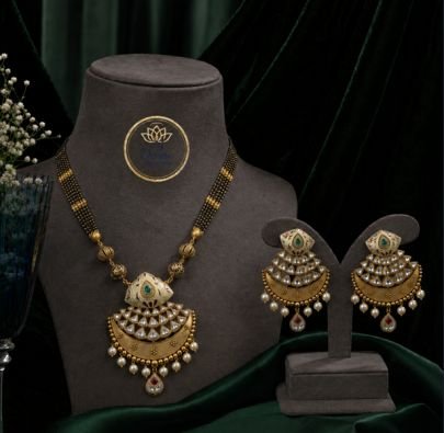 Divine Jewellery Gold Plated Silver Kundan Necklace Set with Pearl Drops & Statement Earrings for Women