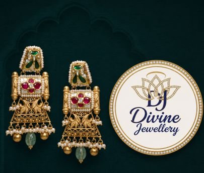 Divine Jewellery Gold Plated Traditional Ruby & Green Stone Jhumka Earrings in 92.5 Silver