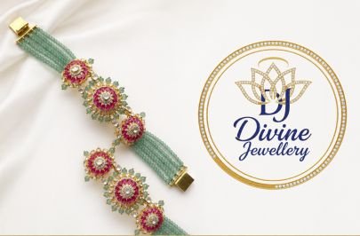 Divine Jewellery Green Beaded Floral Kundan Bracelet for Women | Gold Plated Silver Designer Hand Bracelet with Pink Stones