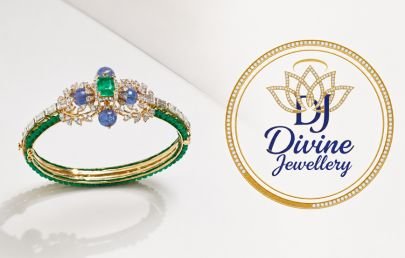 Divine Jewellery Green & Blue Stone Designer Kada Bracelet for Women | Gold Plated Silver Ethnic Bangle