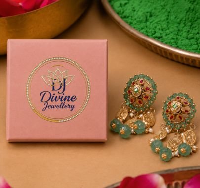 Divine Jewellery Green Kundan Gold Plated Silver Earrings for Women | Traditional Meenakari Designer Dangler Earrings