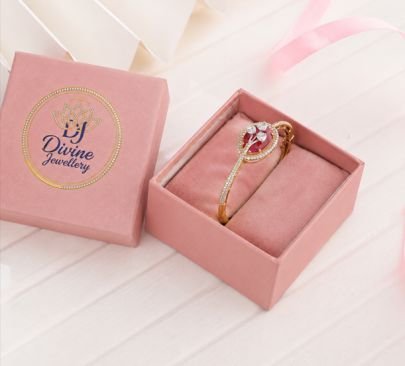 Divine Jewellery Heart Shape Gold Plated Silver Bracelet for Women | Pink Stone Designer Adjustable Kada with CZ Diamond Work