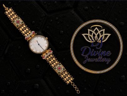 Divine Jewellery Luxury Geometric Gold Plated Designer Watch Bracelet for Women