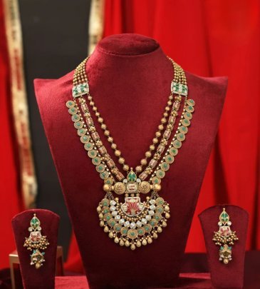 Divine Jewellery Maharani Antique Temple Layered Bridal Necklace Set