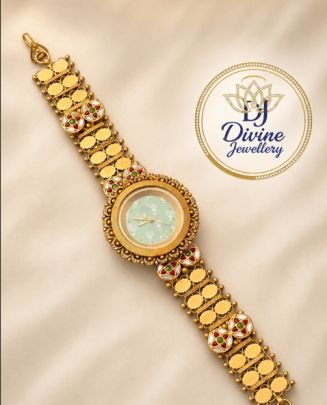 Divine Jewellery Mint Green Dial Gold Plated Designer Watch Bracelet for Women