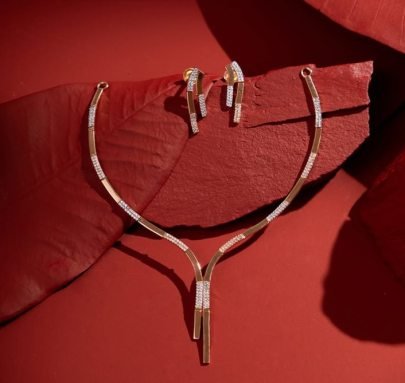 Divine Jewellery Modern V-Shaped Designer Necklace Set with Sleek Crystal Accent Detailing