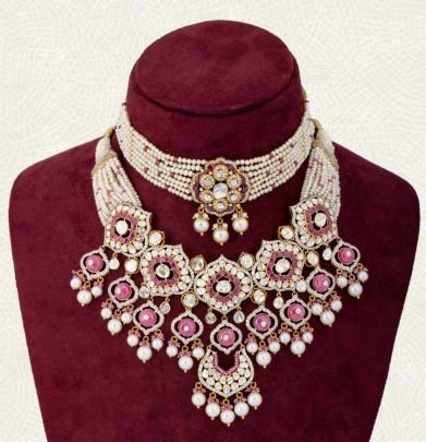 Divine Jewellery Noorani Polki Pearl Bridal Choker Necklace Set