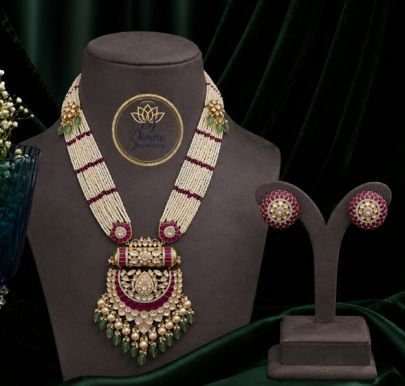 Divine Jewellery Pearl Haram Pendant Necklace Set with Earrings | Kundan Polki Gold Plated 92.5 Silver Bridal Jewellery