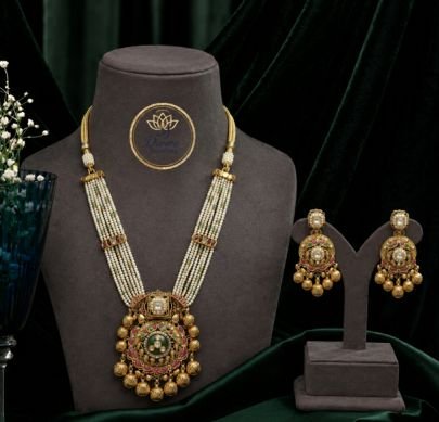 Divine Jewellery Pearl Layered Pendant Necklace Set with Earrings | Gold Plated Silver Traditional Jewellery