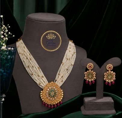 Divine Jewellery Pearl Layered Pendant Necklace Set with Earrings for Women | Gold Plated Silver Ethnic Jewellery