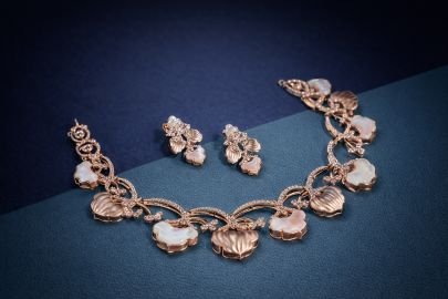 Divine Jewellery Pearl Mist Rose Gold Statement Necklace Set with Mother-of-Pearl Shell Motifs