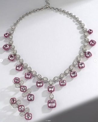Divine Jewellery Pink Crystal Halo Drop Designer Necklace