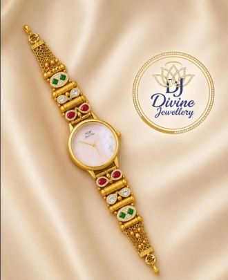 Divine Jewellery Pink Dial Traditional Gold Plated Watch Bracelet for Women