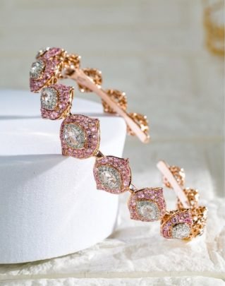 Divine Jewellery Pink Pavé Crystal Halo Designer Rose Gold Bangle