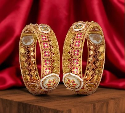 Divine Jewellery Rajmata Antique Temple Bridal Kada Bangles (Pair)