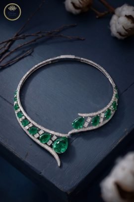 Divine Jewellery Regal Emerald Cascade Diamond-Style Collar Necklace