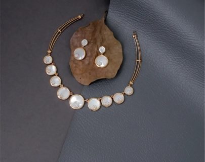 Divine Jewellery Rose Gold Circular Enamel Necklace Set with Micro-Stone Accents