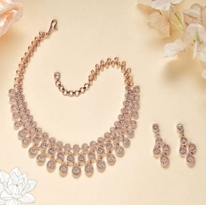 Divine Jewellery Rose Gold Crystal Teardrop Layered Designer Necklace Set