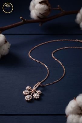 Divine Jewellery Rose Gold Crystal Floral Cluster Designer Pendant Necklace