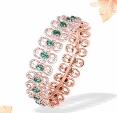 Divine Jewellery Rose Gold Emerald Crystal Filigree Designer Bangle