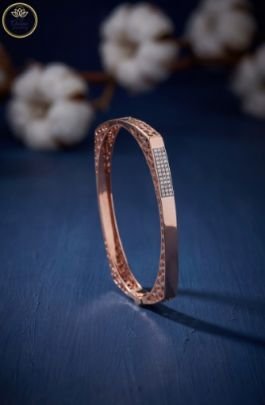 Divine Jewellery Rose Gold Minimal Designer Bangle with Micro-Stone Bar Accent