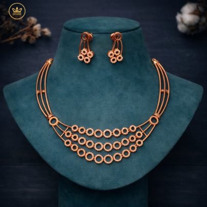 Divine Jewellery Rose Gold Minimalist Layered Circle Necklace Set with Designer Stud Earrings