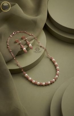 Divine Jewellery Rose Gold Pearl Floral Designer Necklace Set