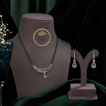 Divine Jewellery Rose Gold Plated American Diamond Mangalsutra Set with Earrings for Women