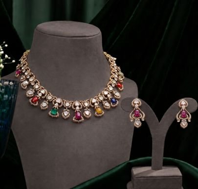 Divine Jewellery Rose Gold Plated Kundan Necklace Set with Multicolor Gemstone Drops | 92.5 Silver Base Luxury Bridal Designer Jewellery for Women