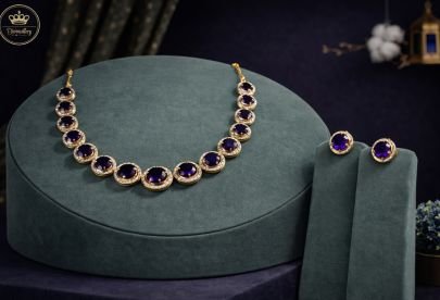 Divine Jewellery Royal Amethyst Purple Stone Halo Necklace Set