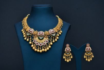 Divine Jewellery Royal Antique Temple Choker Necklace Set with Ruby & Emerald Accents