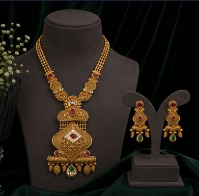 Divine Jewellery Royal Antique Gold Plated Long Pendant Necklace Set for Women | Traditional Temple Style Ethnic Jewellery with Matching Earrings | Br