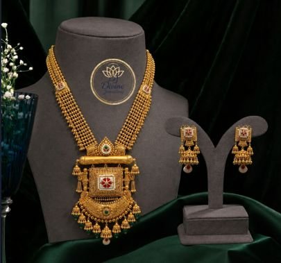 Divine Jewellery Royal Antique Temple Pendant Necklace Set with Jhumka Earrings