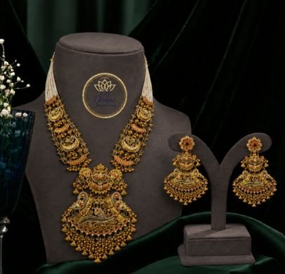 Divine Jewellery Royal Antique Gold Plated 92.5 Silver Bridal Haram Set with Statement Earrings