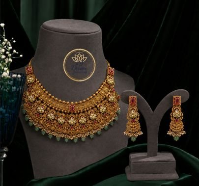 Divine Jewellery Royal Antique Choker Necklace Set with Earrings for Women | 92.5 Silver Gold Plated Bridal Jewellery
