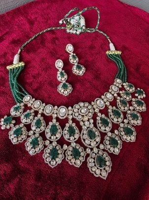 Divine Jewellery Royal Emerald Polki Statement Bridal Necklace Set