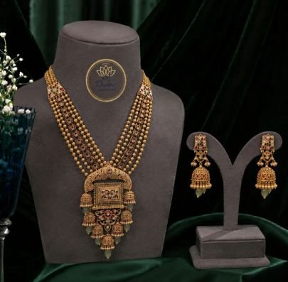 Divine Jewellery Royal Heritage Multi Layer Temple Necklace Set with Jhumka Earrings