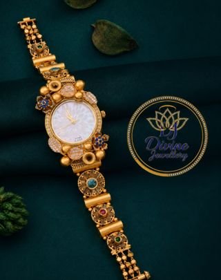 Divine Jewellery Royal Multi Stone Gold Plated Designer Watch Bracelet for Women