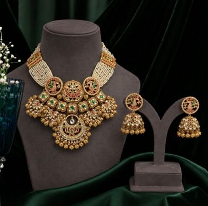 Divine Jewellery Royal Pearl Bridal Choker Gold Plated Silver Necklace Set with Jhumka Earrings