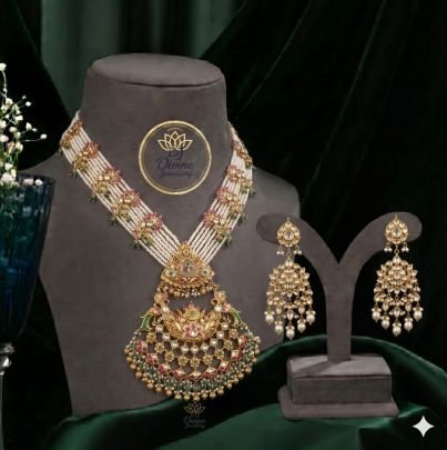 Divine Jewellery Royal Pearl Chandbali Necklace Set with Kundan Pendant & Statement Earrings for Women
