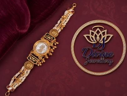 Divine Jewellery Royal Pearl Chain Antique Gold Plated Watch Bracelet for Women