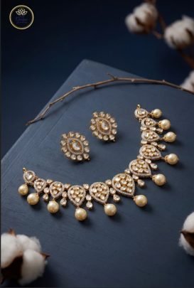 Divine Jewellery Royal Pearl Heart Motif Antique Gold Choker Necklace Set