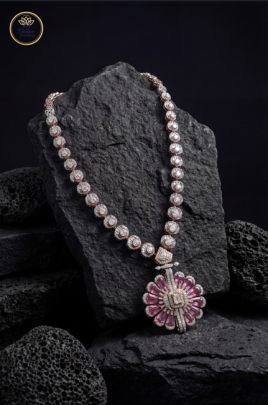 Divine Jewellery Royal Ruby Bloom Statement Necklace with Floral Medallion Pendant