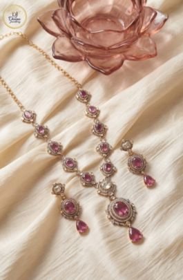 Divine Jewellery Royal Ruby Crystal Drop Necklace Set with Earrings