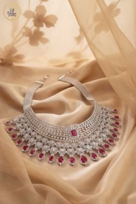 Divine Jewellery Royal Ruby Drop Diamond Style Choker Necklace