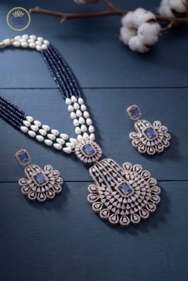 Divine Jewellery Royal Sapphire Pearl Heritage Necklace Set with Grand Filigree Pendant