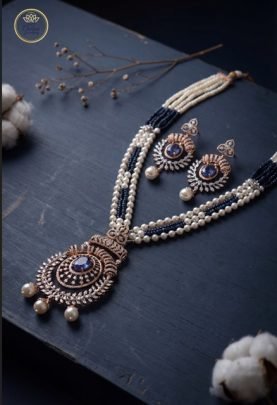 Divine Jewellery Royal Sapphire Pearl Heritage Pendant Necklace Set