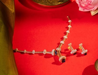 Divine Jewellery Royal Sapphire Crystal Designer Necklace Set with Matching Earrings